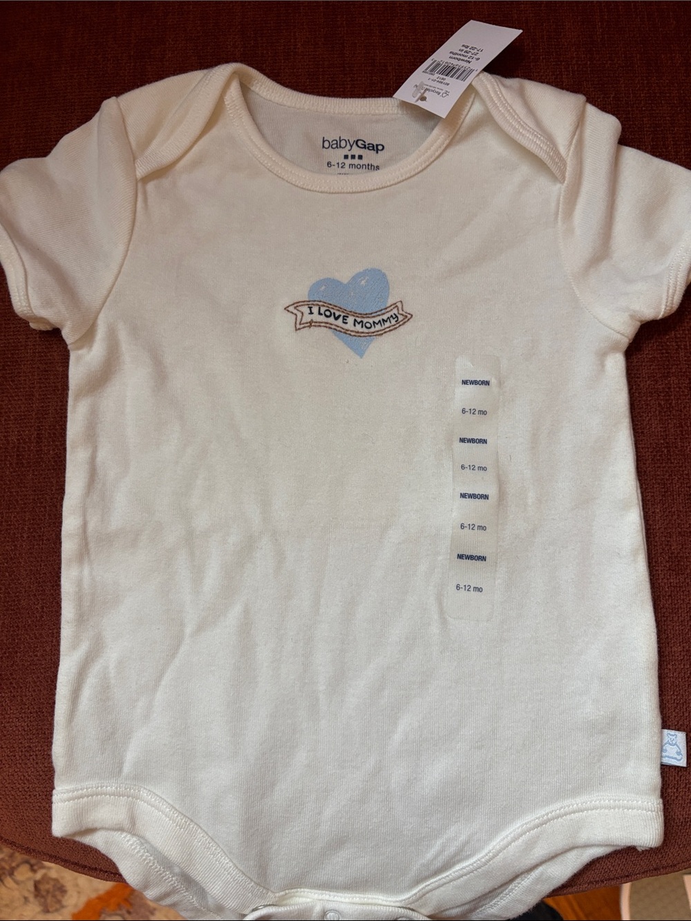 GAP Cream Bodysuit with Light Blue Heart